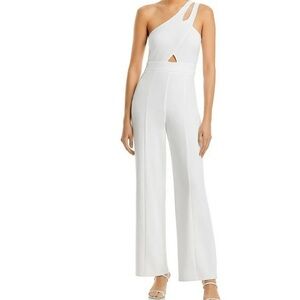 Aqua, white, asymmetrical, one shoulder, romper. NWOT, 95% polyester, 5% spandex